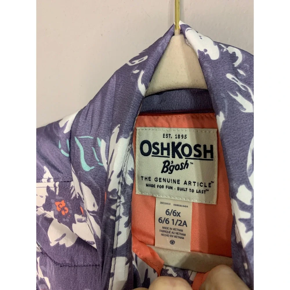 OshKosh B'gosh Kids Girls Floral Puffer Vest Coral Lining Size‎ 6 6X
